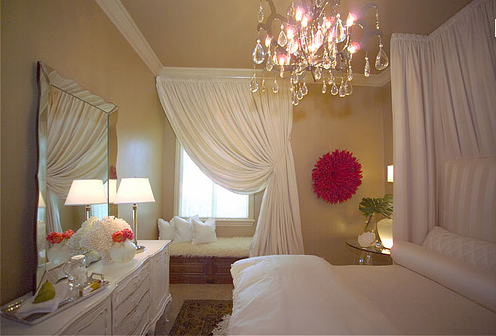 White curtain window seat